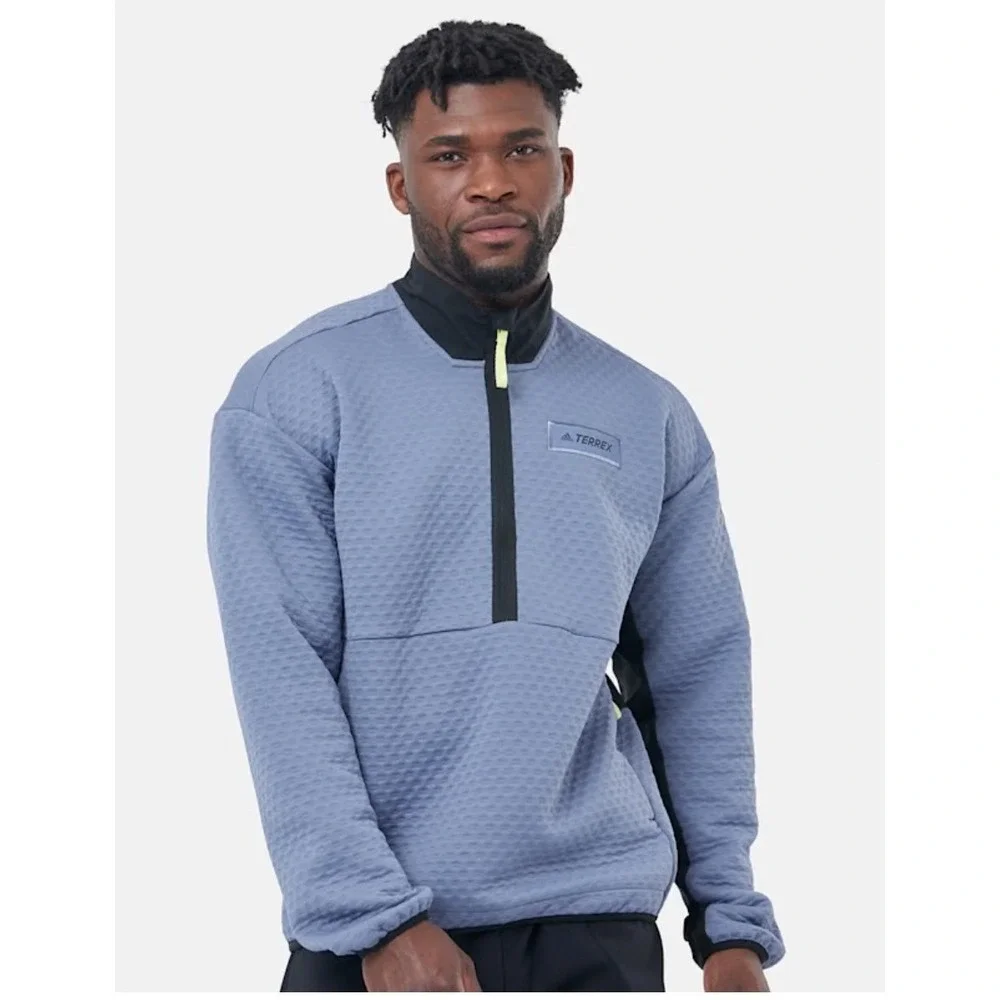 Adidas Terrex Mens Blue Waffle Grid Half Zip Fleece Pullover GQ3684 Size M‎